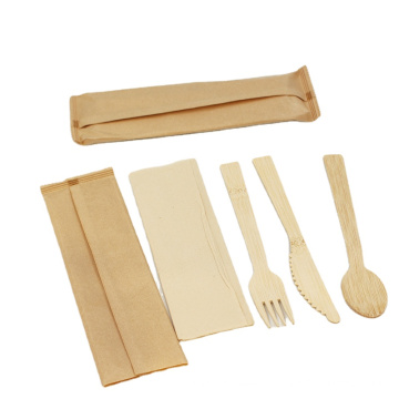 Organic natural disposble bamboo cutlery / flatware set 170mm